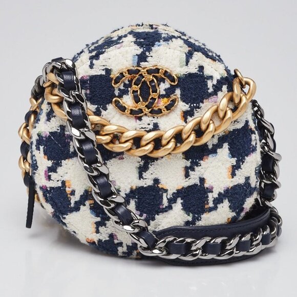 Chanel Blue/White Tweed Chanel 19 Round Clutch Bag - Picture 10 of 12